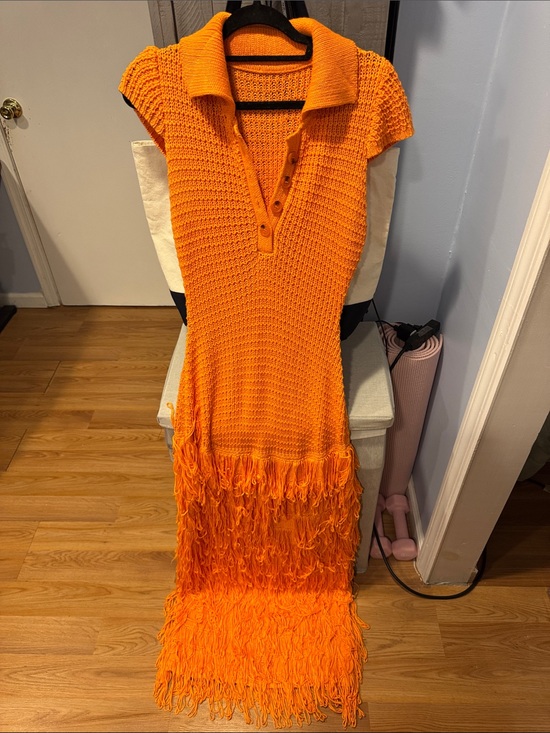 Fashion Nova Dresses & Skirts - Fashion Nova Orange Knit Polo Maxi Dress with Fringe Hem